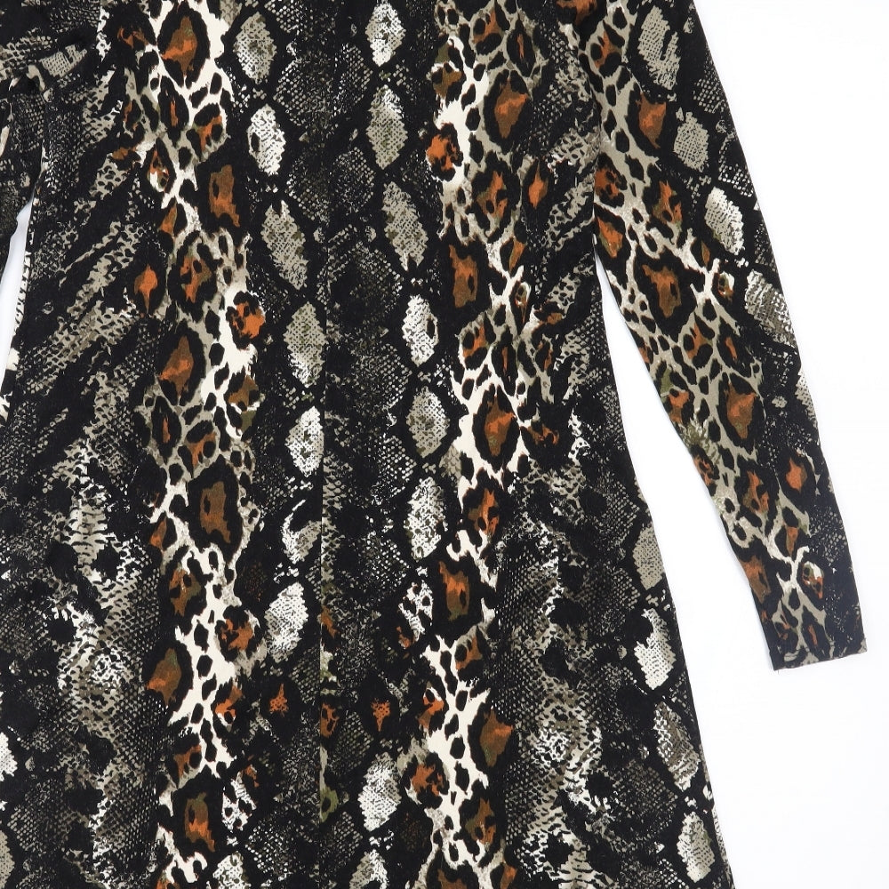 Dorothy Perkins Womens Brown Animal Print Jersey A-Line  Size 8