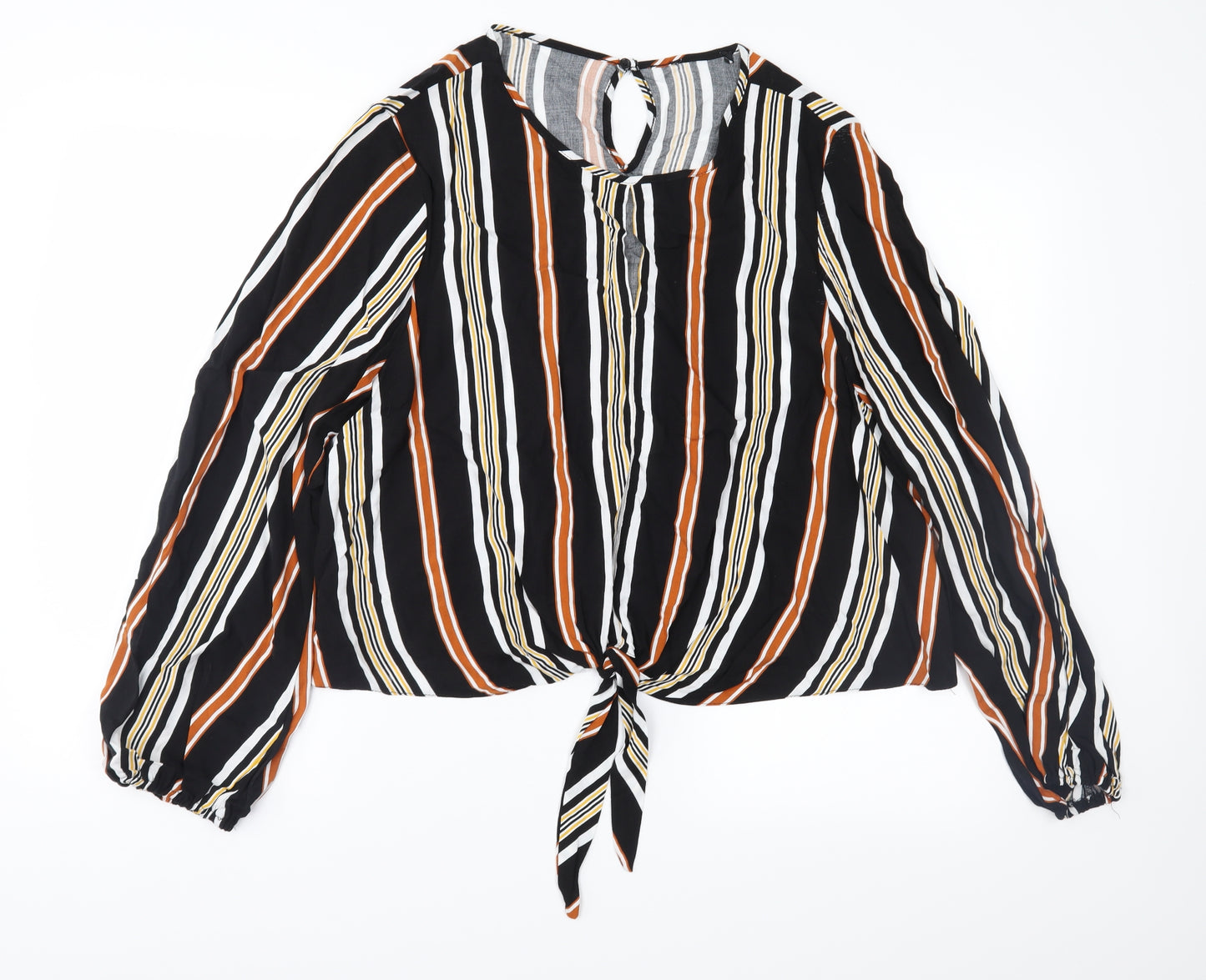 Preworn Womens Black Striped  Basic Blouse Size 16