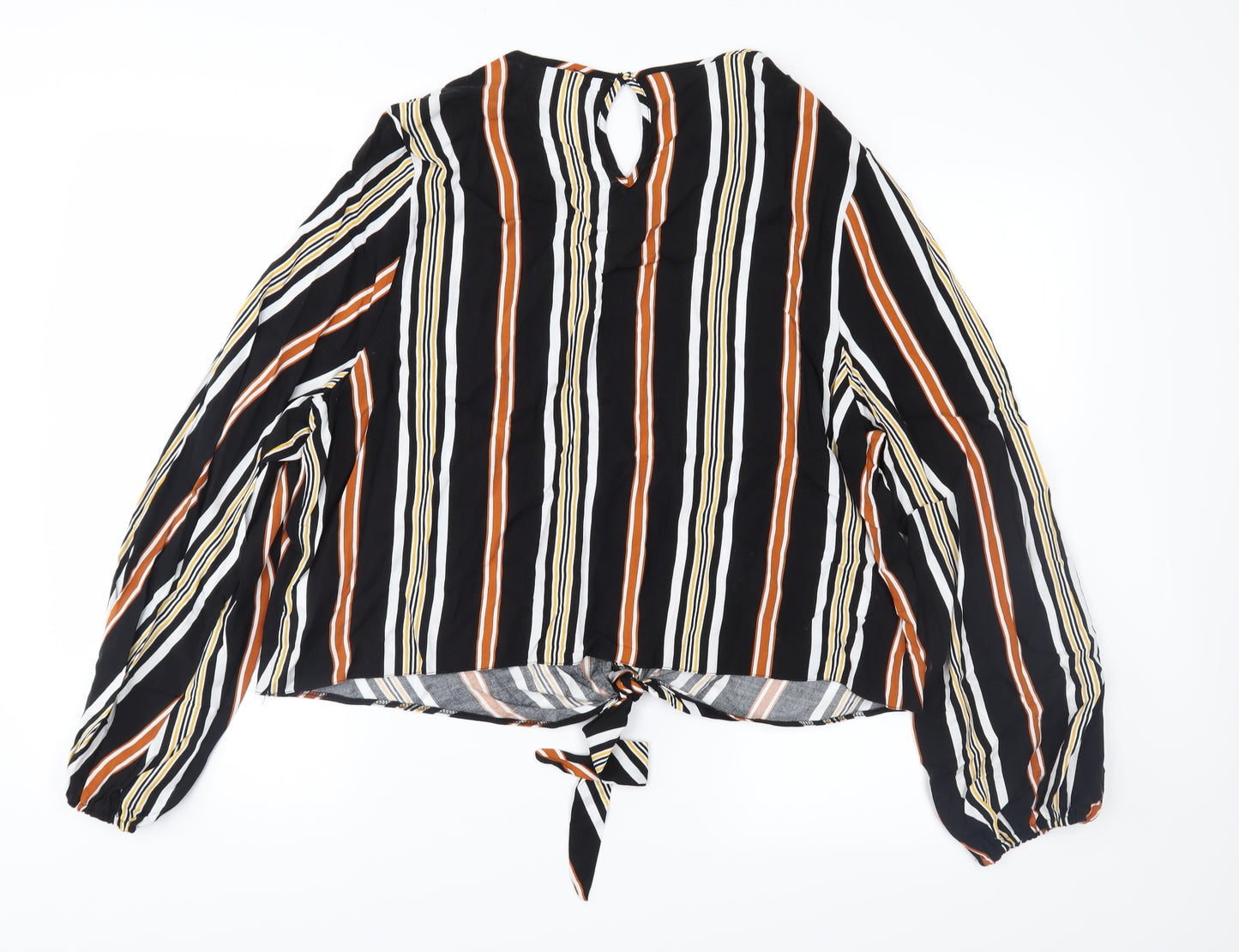 Preworn Womens Black Striped  Basic Blouse Size 16