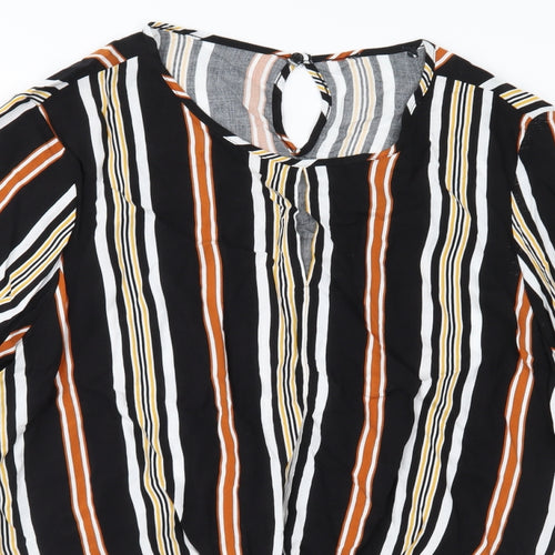 Preworn Womens Black Striped  Basic Blouse Size 16