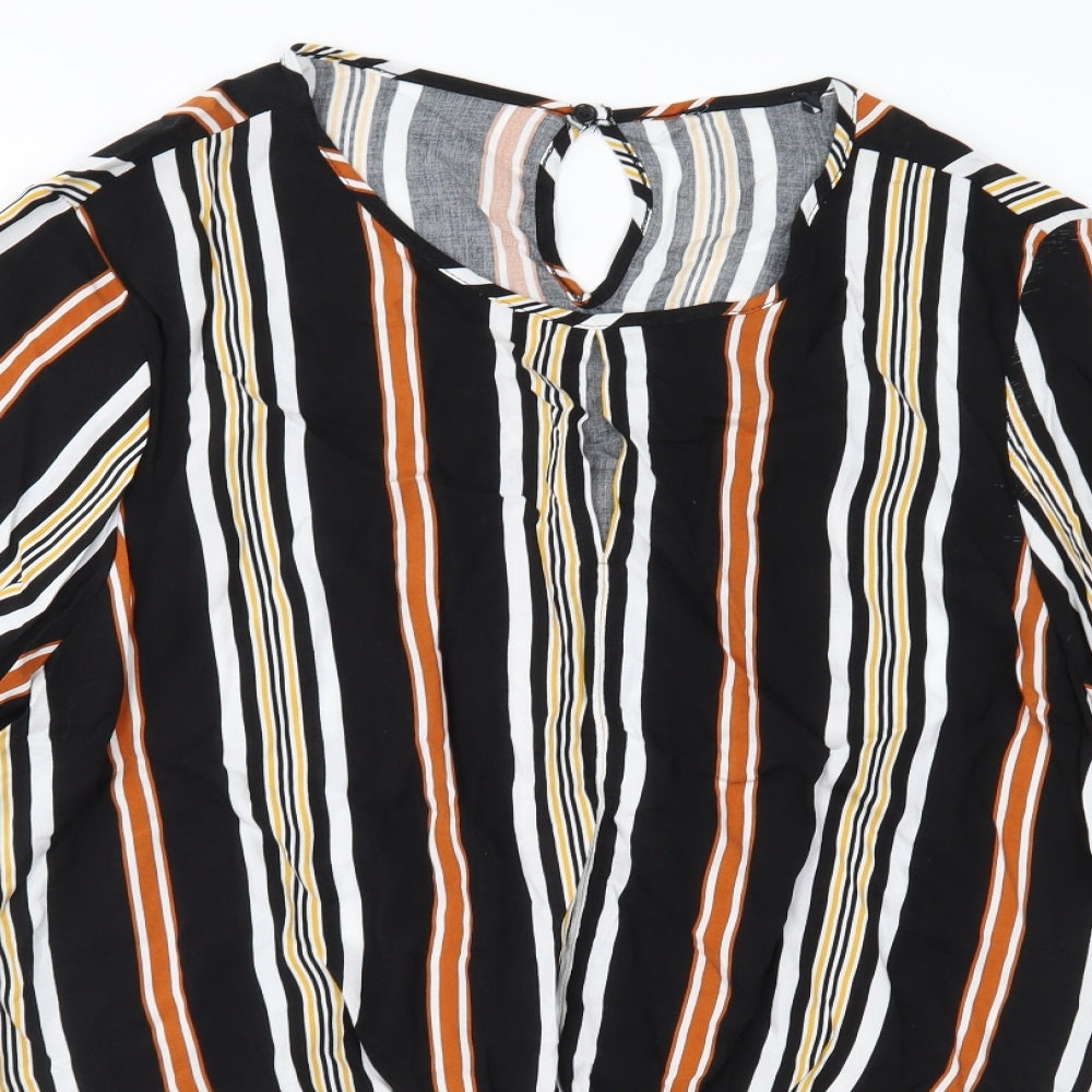 Preworn Womens Black Striped  Basic Blouse Size 16