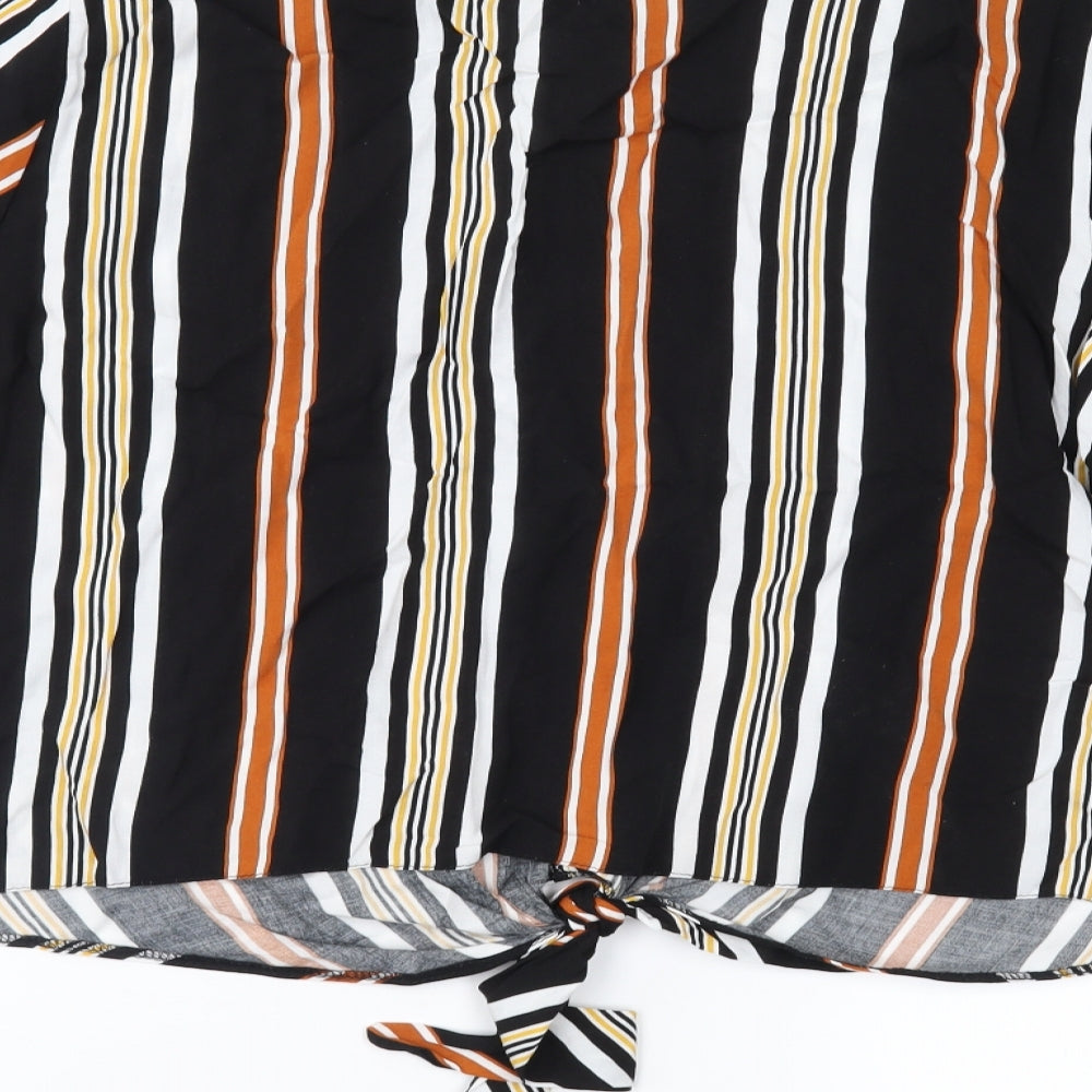 Preworn Womens Black Striped  Basic Blouse Size 16