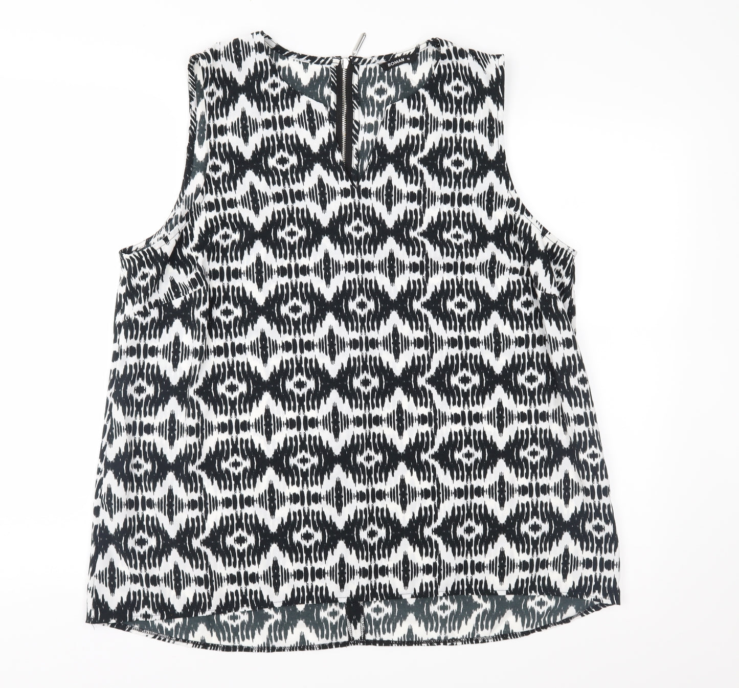 Roman Womens Black Geometric  Basic Blouse Size 18