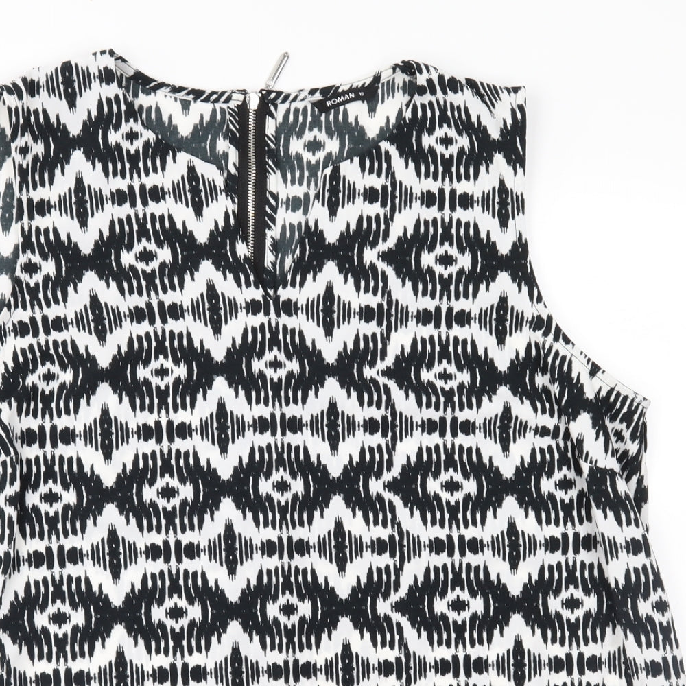 Roman Womens Black Geometric  Basic Blouse Size 18