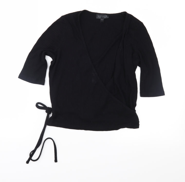 Topshop Womens Black  Jersey Wrap Blouse Size 8
