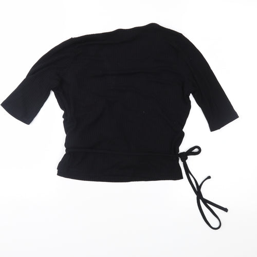 Topshop Womens Black  Jersey Wrap Blouse Size 8