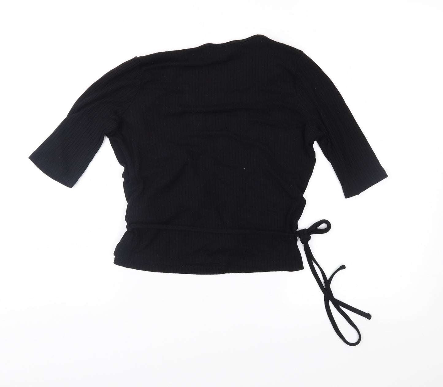 Topshop Womens Black  Jersey Wrap Blouse Size 8