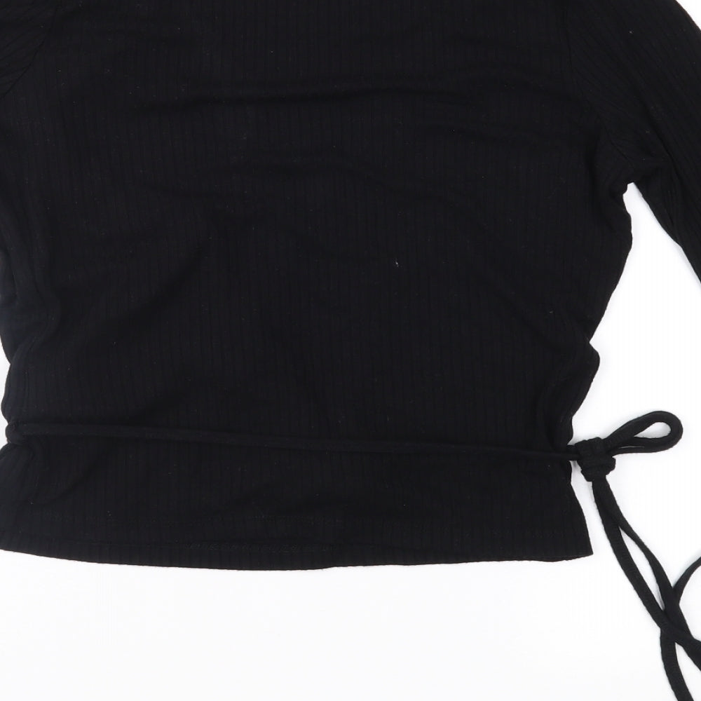 Topshop Womens Black  Jersey Wrap Blouse Size 8