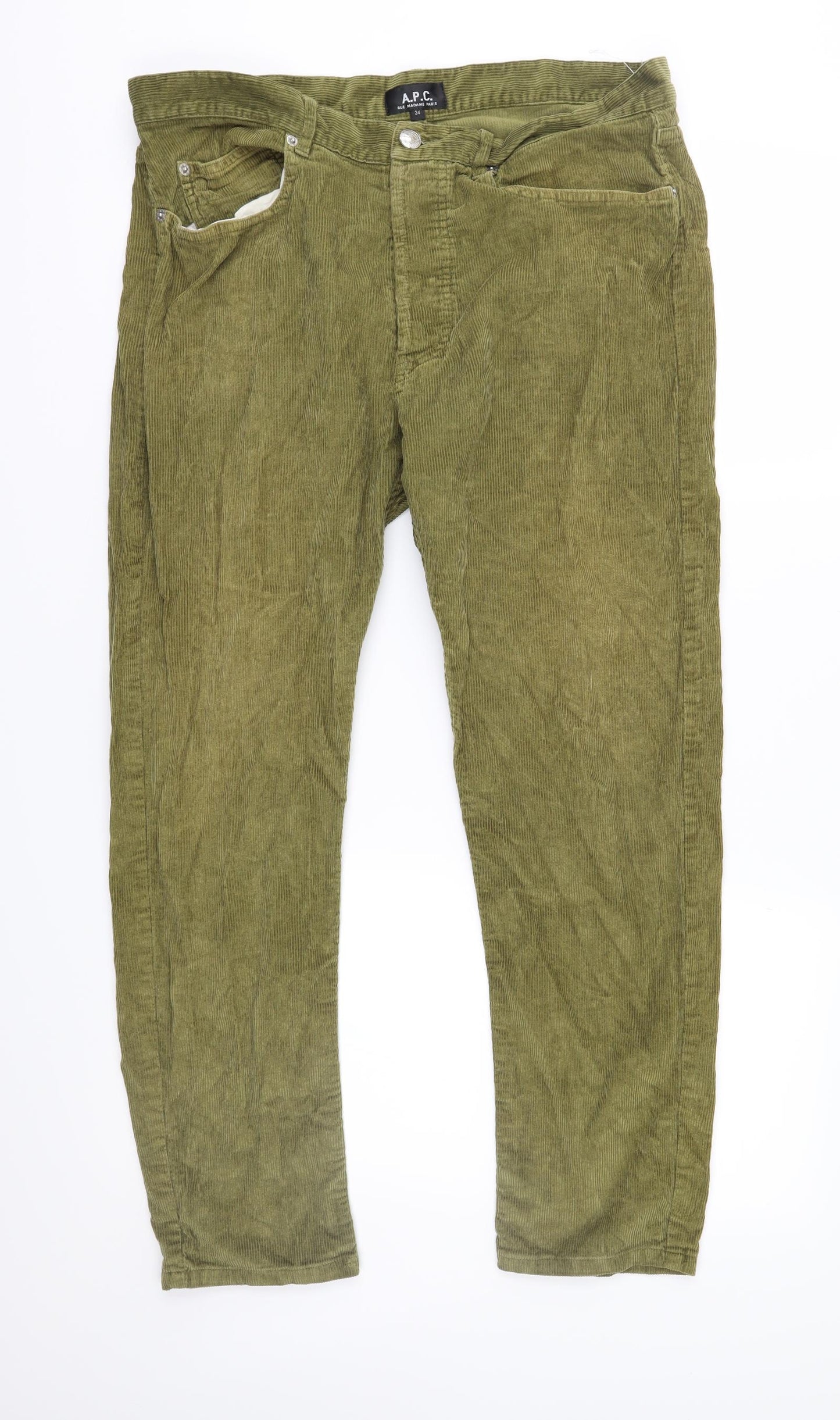 A.P.C Mens Green  Corduroy Trousers  Size 34 in L27 in
