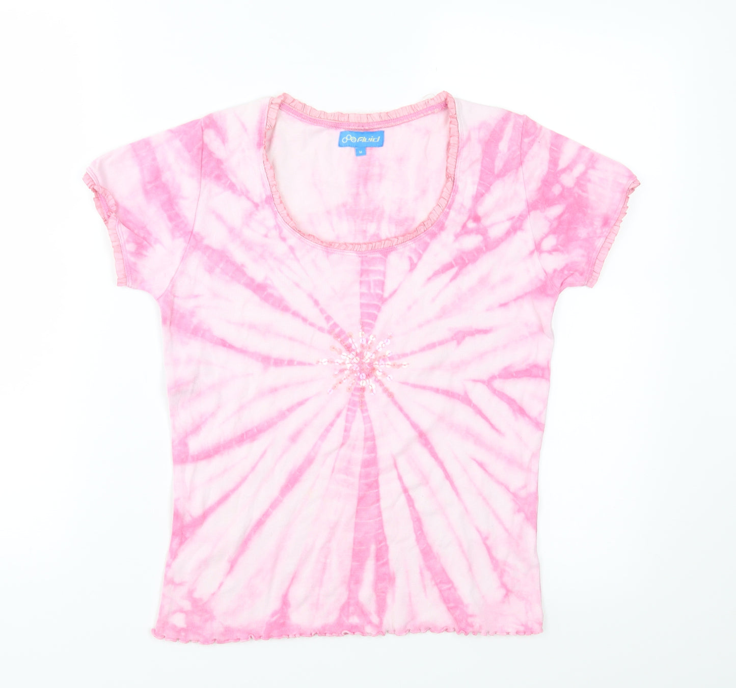 Fluid Womens Pink Geometric Jersey Basic T-Shirt Size M