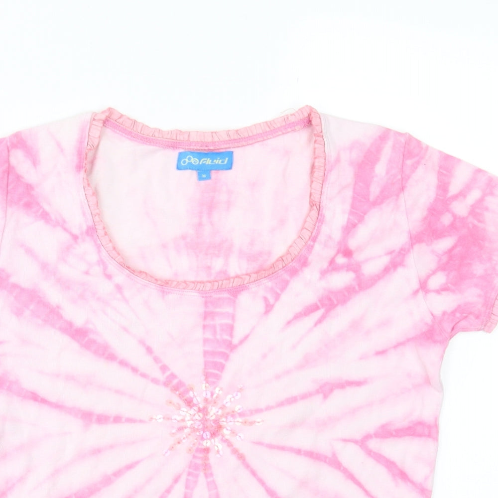 Fluid Womens Pink Geometric Jersey Basic T-Shirt Size M