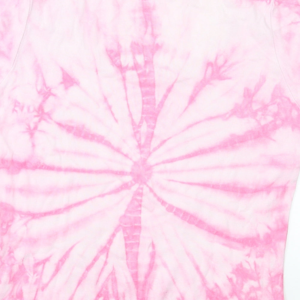 Fluid Womens Pink Geometric Jersey Basic T-Shirt Size M