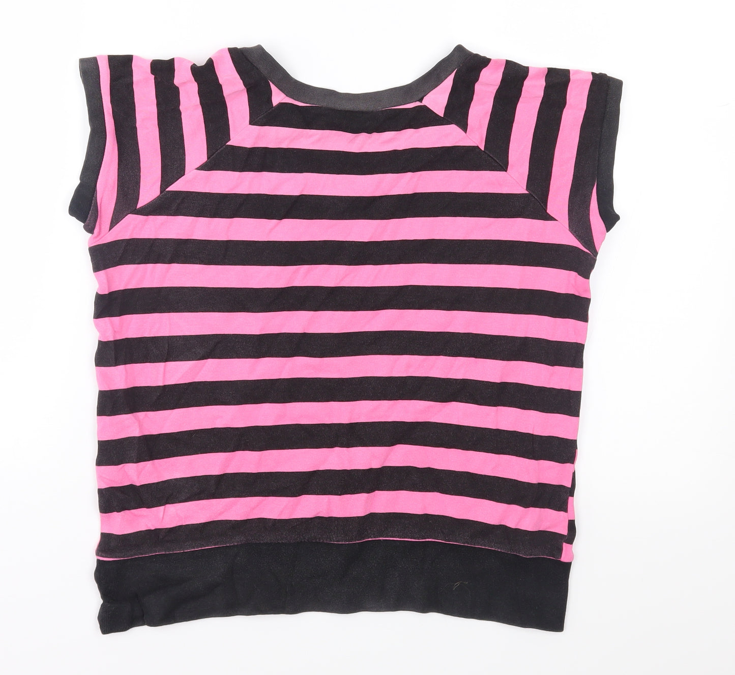 Spoof Girls Pink Striped Jersey Basic T-Shirt Size 14 Years
