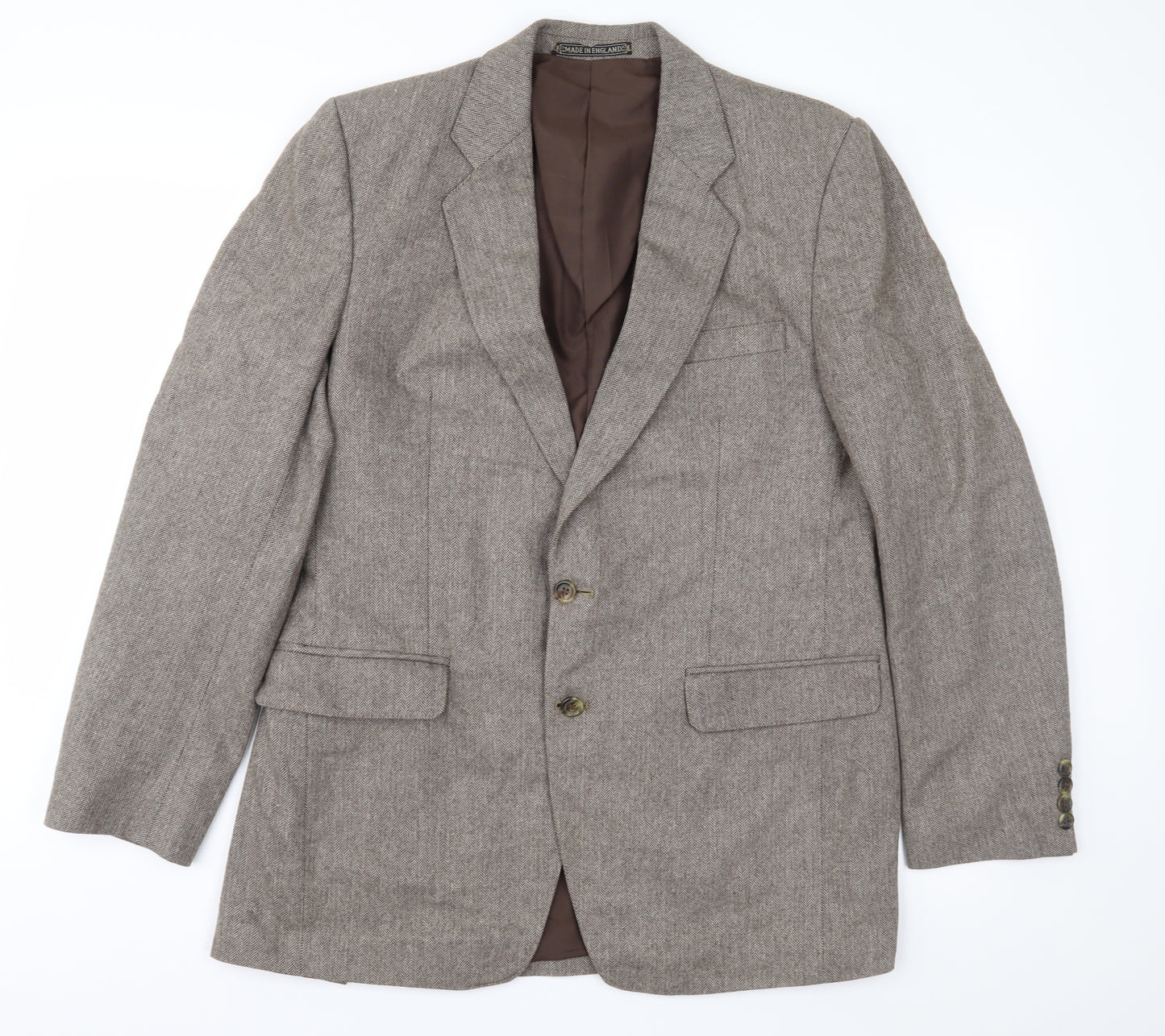 John Collier Mens Brown Herringbone Rayon Jacket Sport Coat Size 38