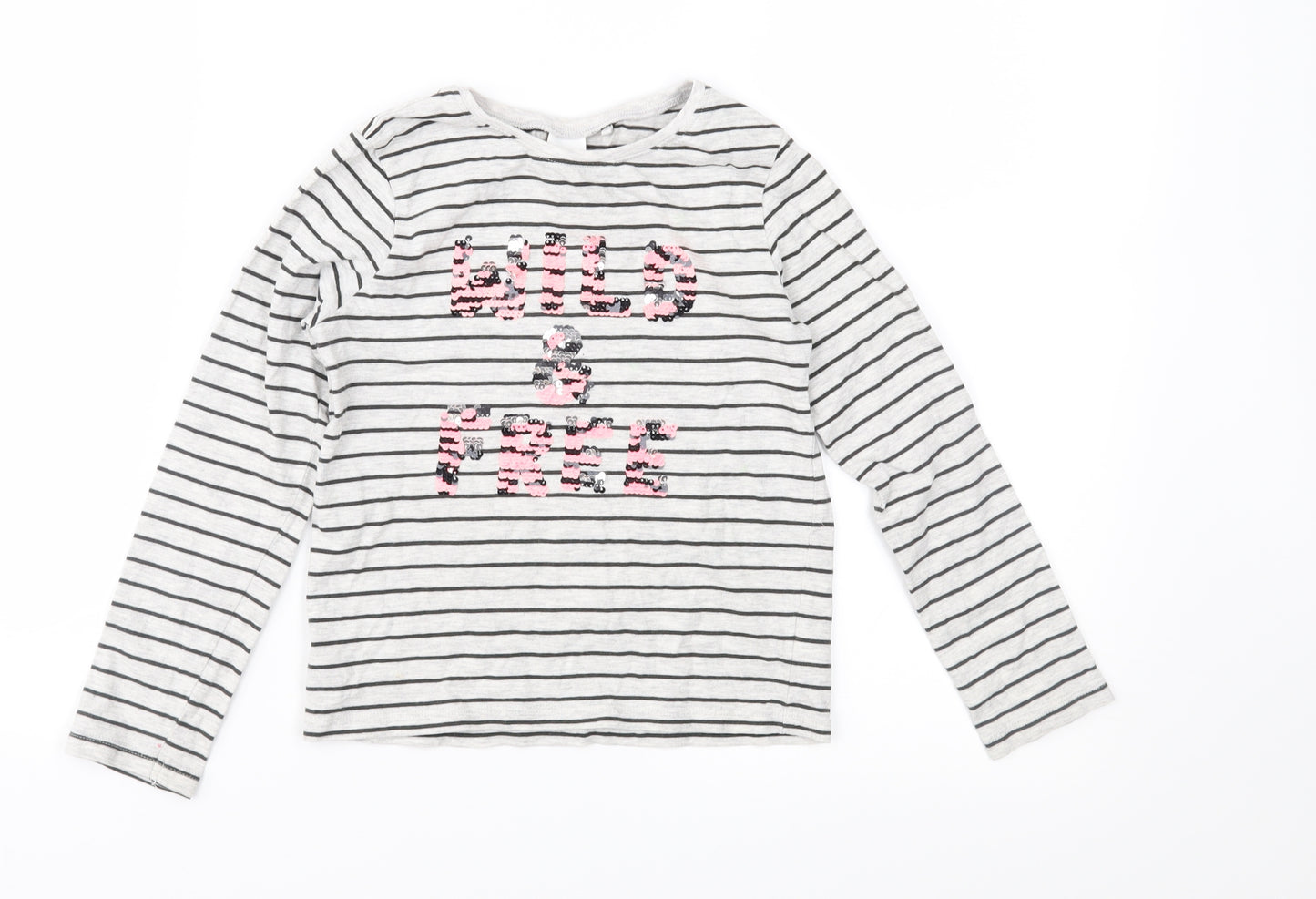 NEXT Girls Grey Striped Jersey Basic T-Shirt Size 5-6 Years