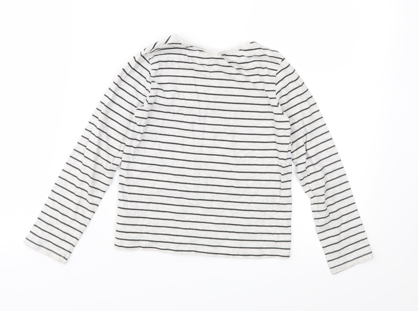 NEXT Girls Grey Striped Jersey Basic T-Shirt Size 5-6 Years