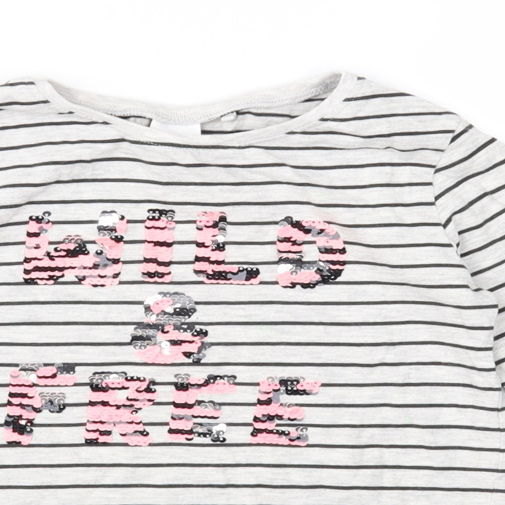 NEXT Girls Grey Striped Jersey Basic T-Shirt Size 5-6 Years