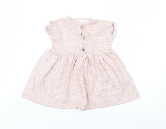 Front view of Next girls’ pink floral jersey fit & flare, size 0-3, months