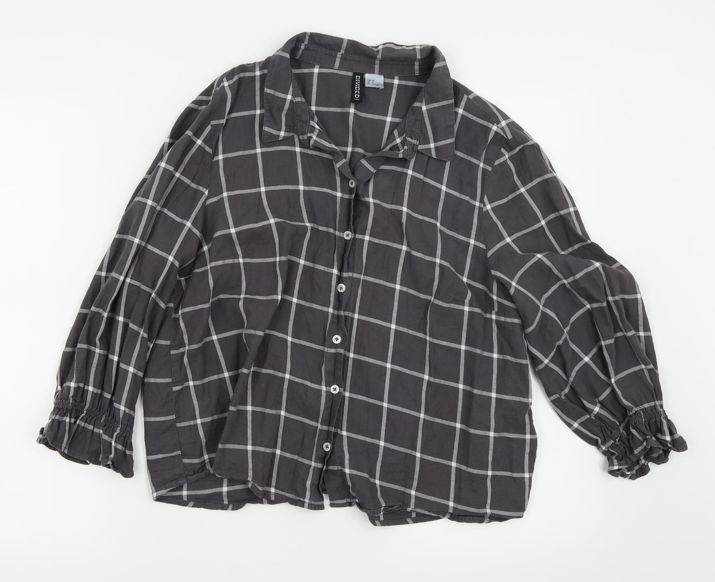 Divided by H&M Womens Grey Check  Basic Button-Up Size 10