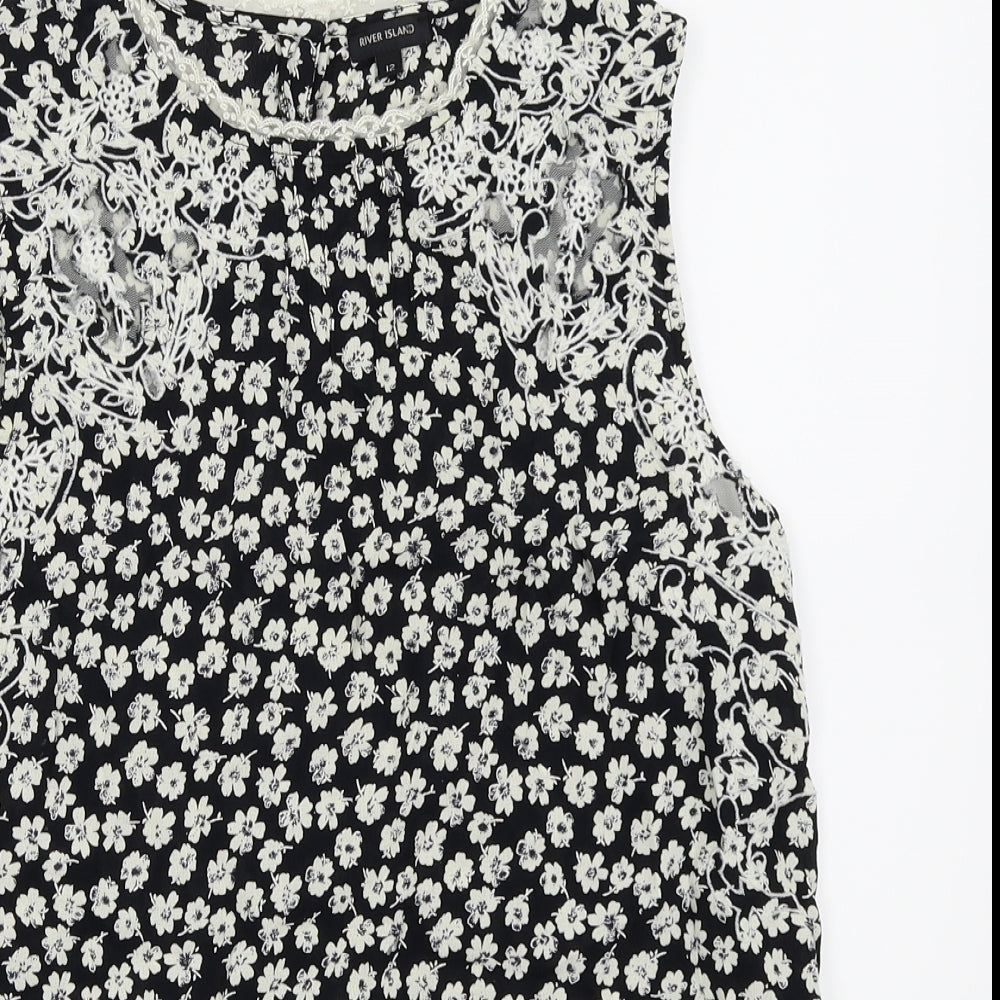 River Island Womens Black Floral  Camisole Tank Size 12
