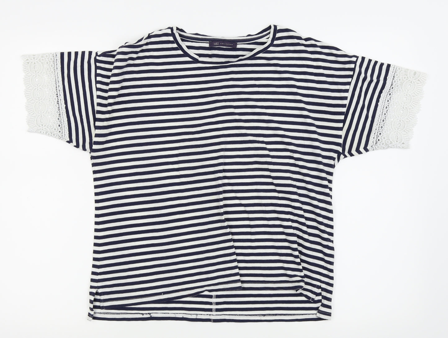M&S Collection Womens White Striped  Basic T-Shirt Size 12