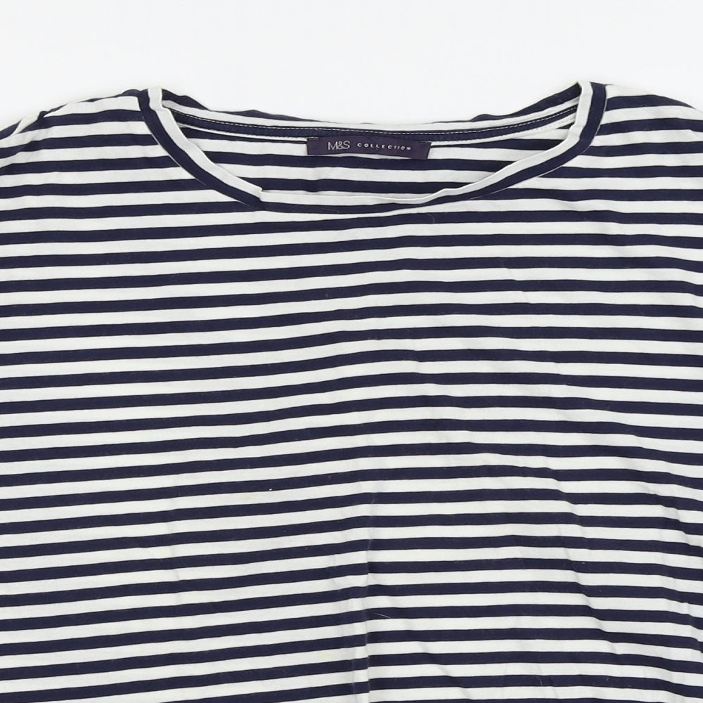M&S Collection Womens White Striped  Basic T-Shirt Size 12