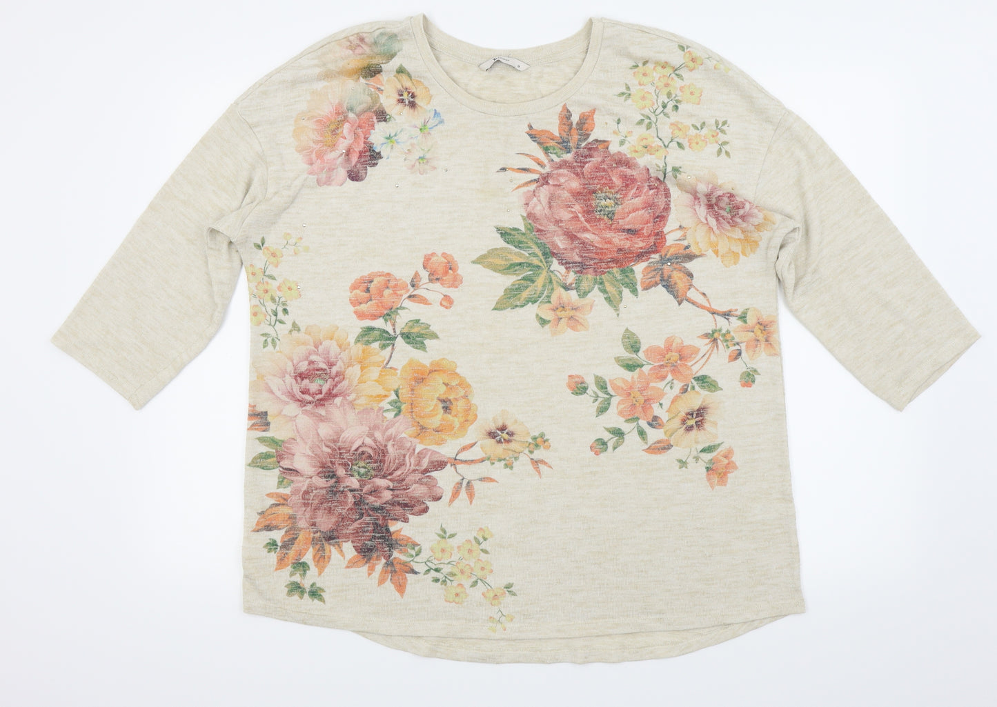 TU women Womens Beige Floral  Basic T-Shirt Size 18