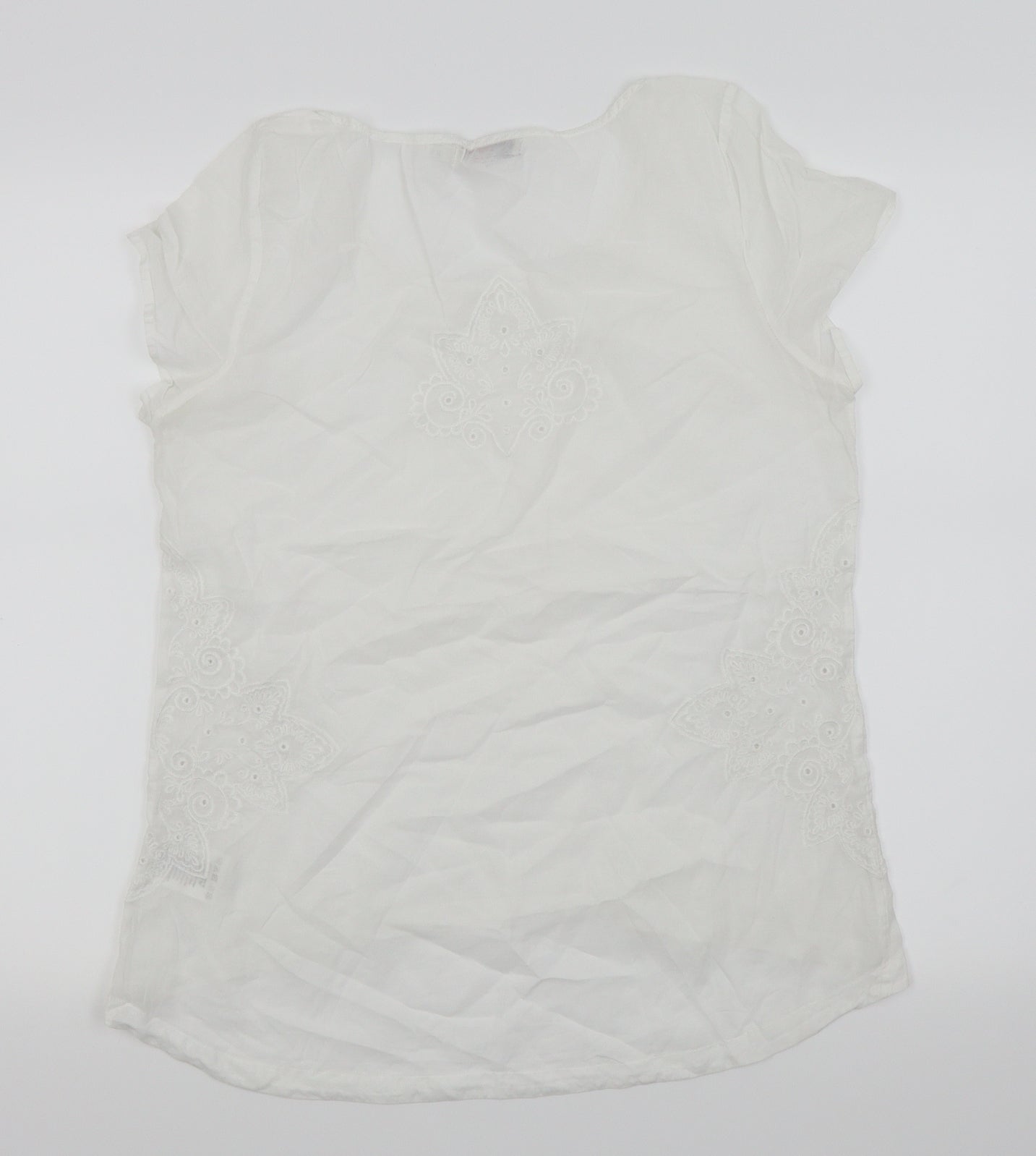 collection by vackmox Womens White Floral  Basic Blouse Size 38