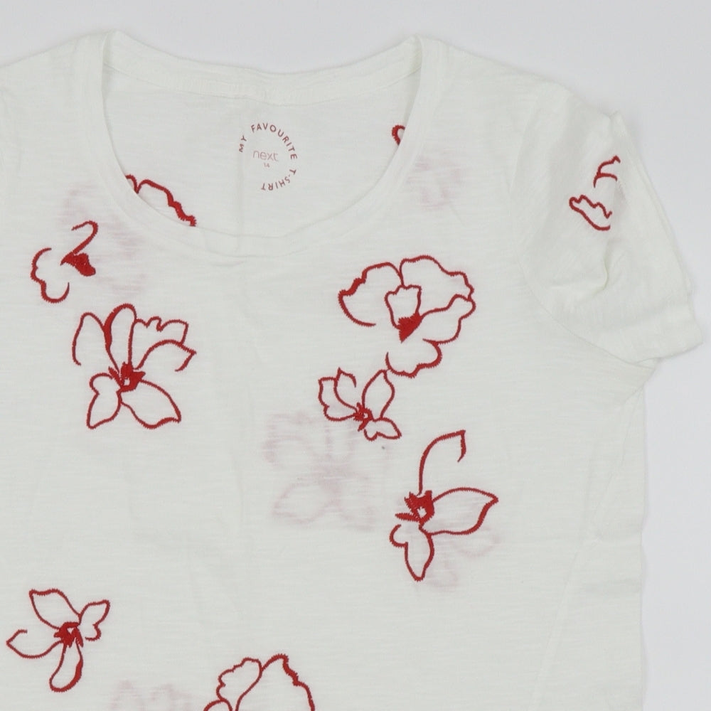 NEXT Womens White Floral  Basic T-Shirt Size 14