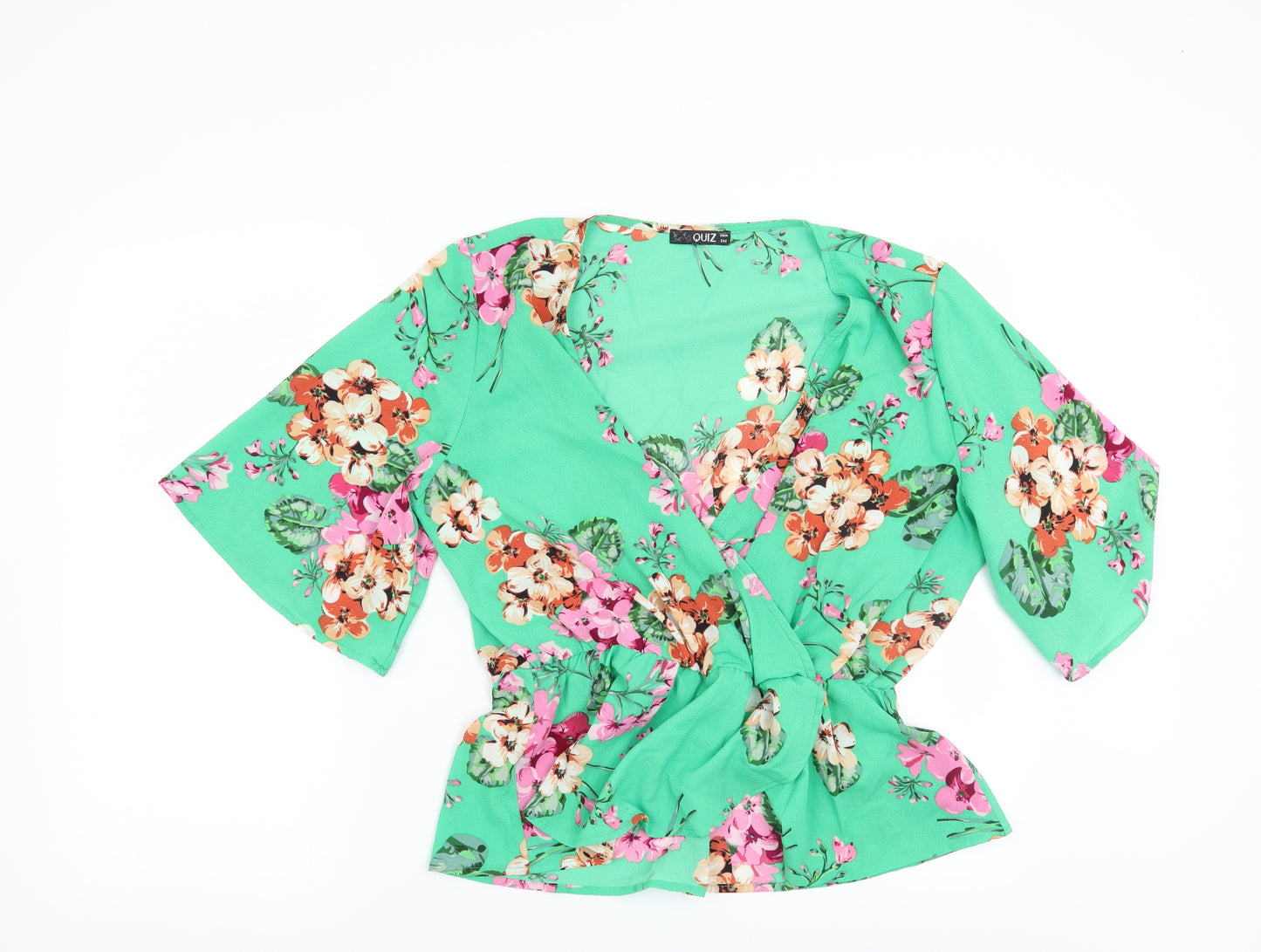 Quiz Womens Green Floral  Basic Blouse Size 14
