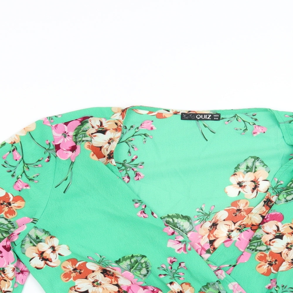 Quiz Womens Green Floral  Basic Blouse Size 14