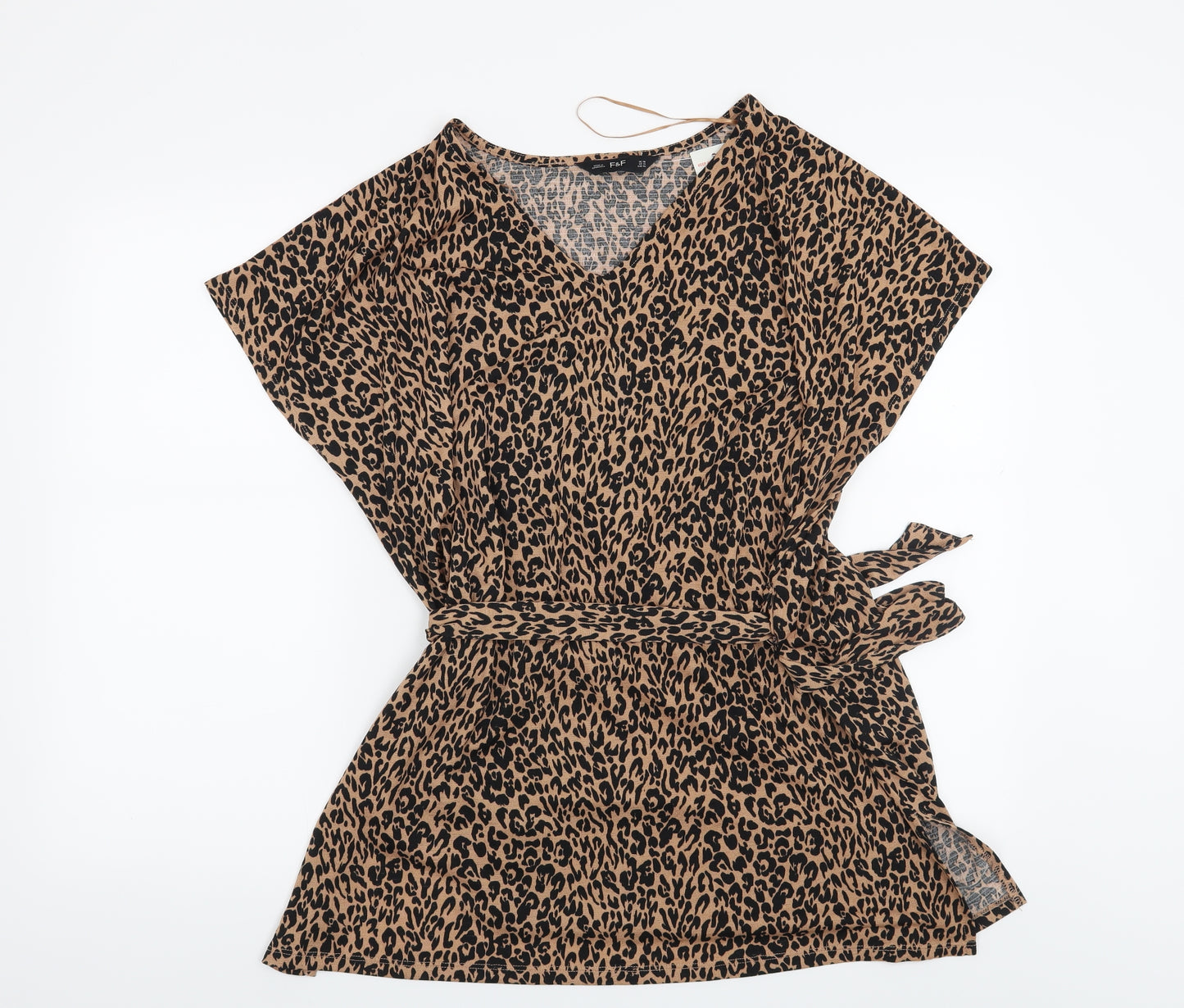 F&F Womens Brown Animal Print  Basic Blouse Size 14