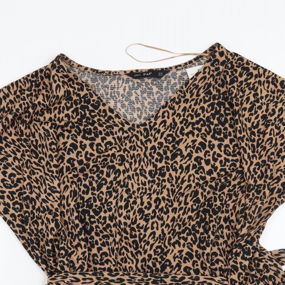 F&F Womens Brown Animal Print  Basic Blouse Size 14