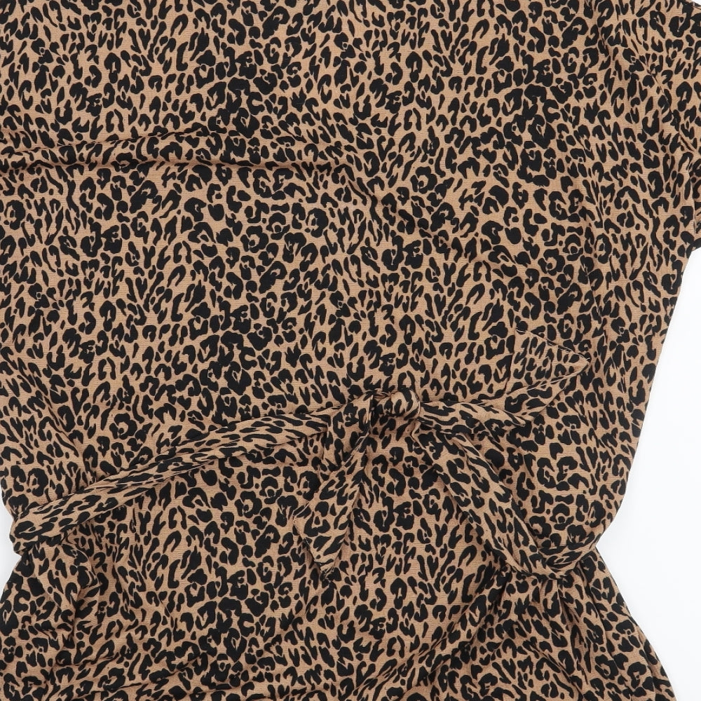 F&F Womens Brown Animal Print  Basic Blouse Size 14