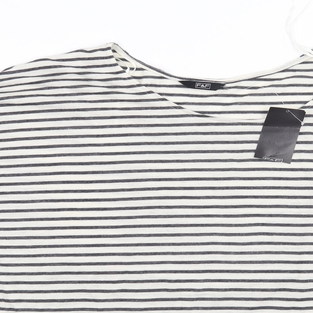 F&F Womens White Striped  Basic T-Shirt Size 18
