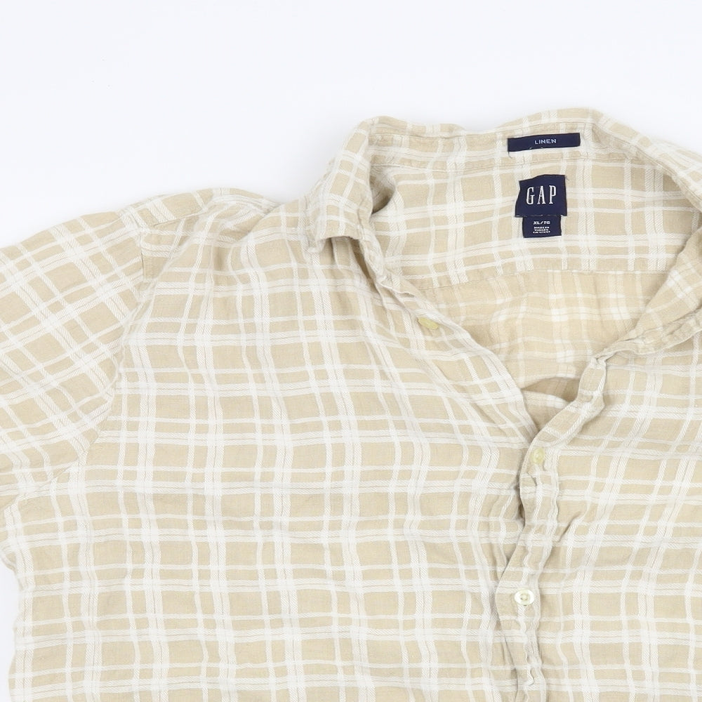 Gap Mens Beige Check   Button-Up Size XL