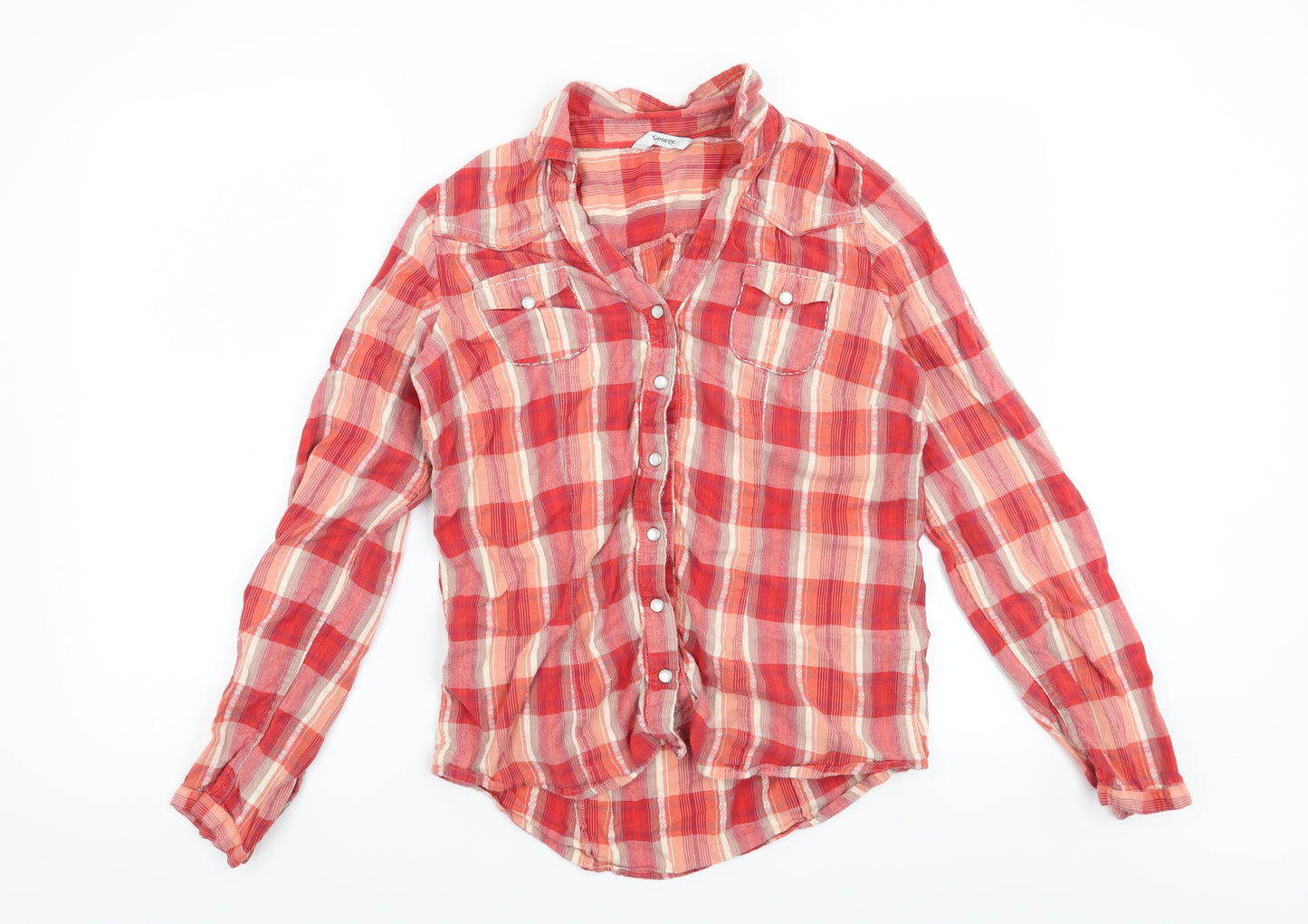George Womens Red Check  Basic Button-Up Size 14