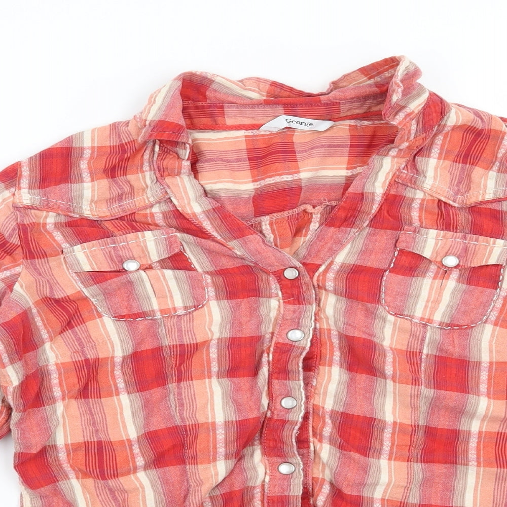 George Womens Red Check  Basic Button-Up Size 14