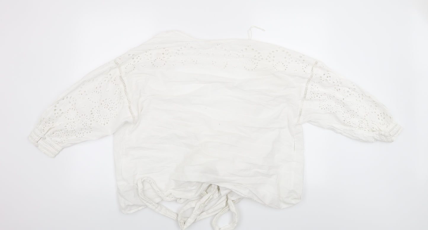 Savannah Miller Womens White Floral  Basic Blouse Size 16