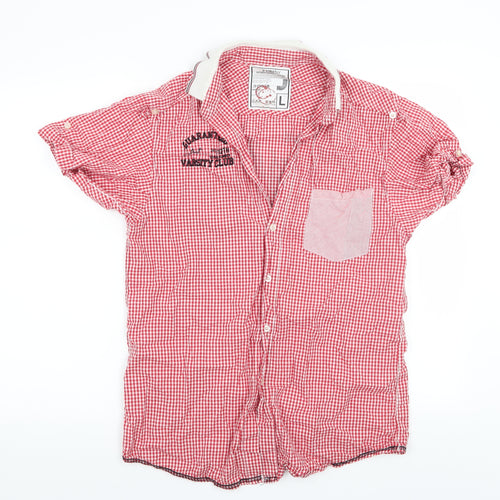 D-Struct Mens Red Check   Button-Up Size L