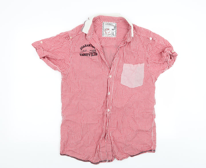 D-Struct Mens Red Check   Button-Up Size L