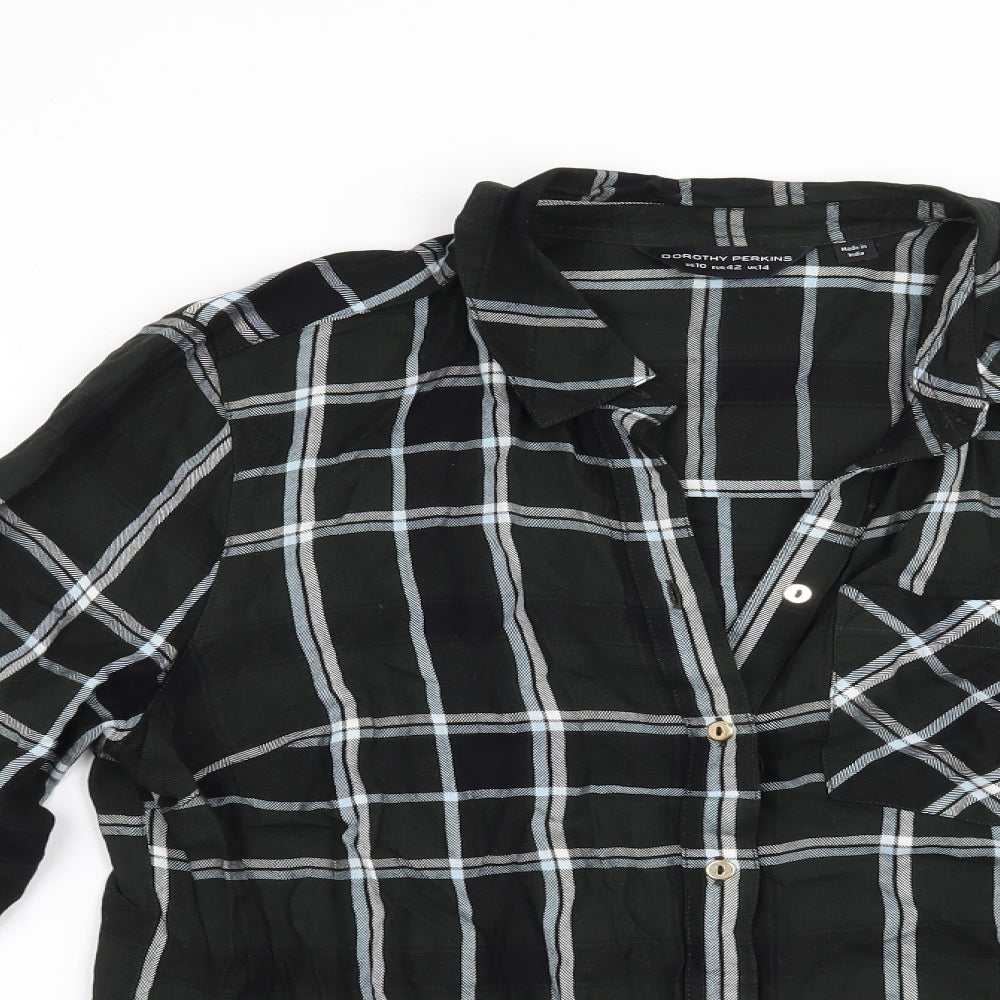 Dorothy Perkins Womens Green Check  Basic Button-Up Size 14