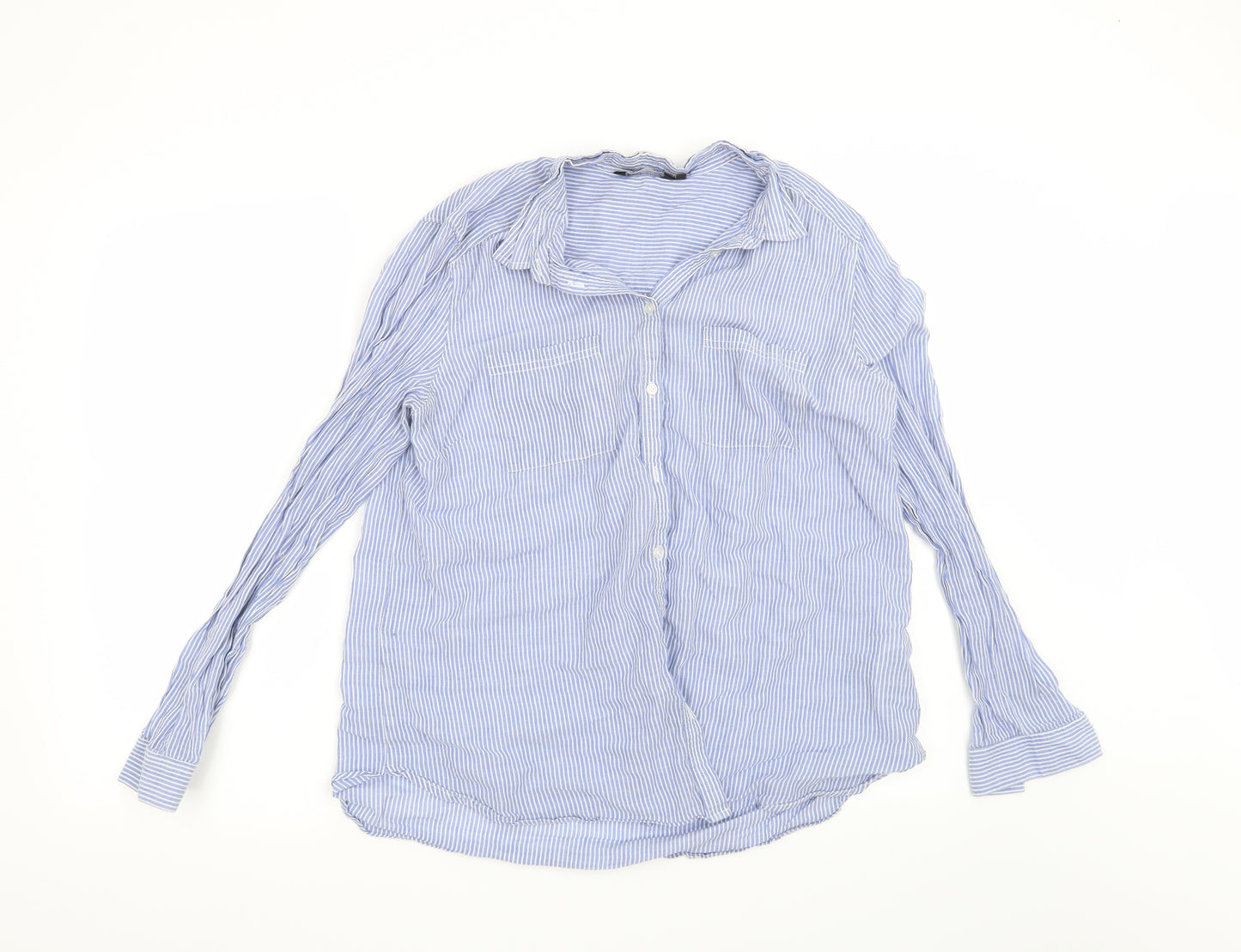 New Look Womens Blue Striped  Basic Button-Up Size 14