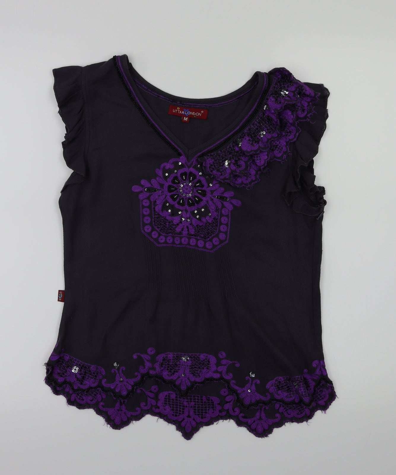 Uttam London  Womens Grey Floral  Basic T-Shirt Size M