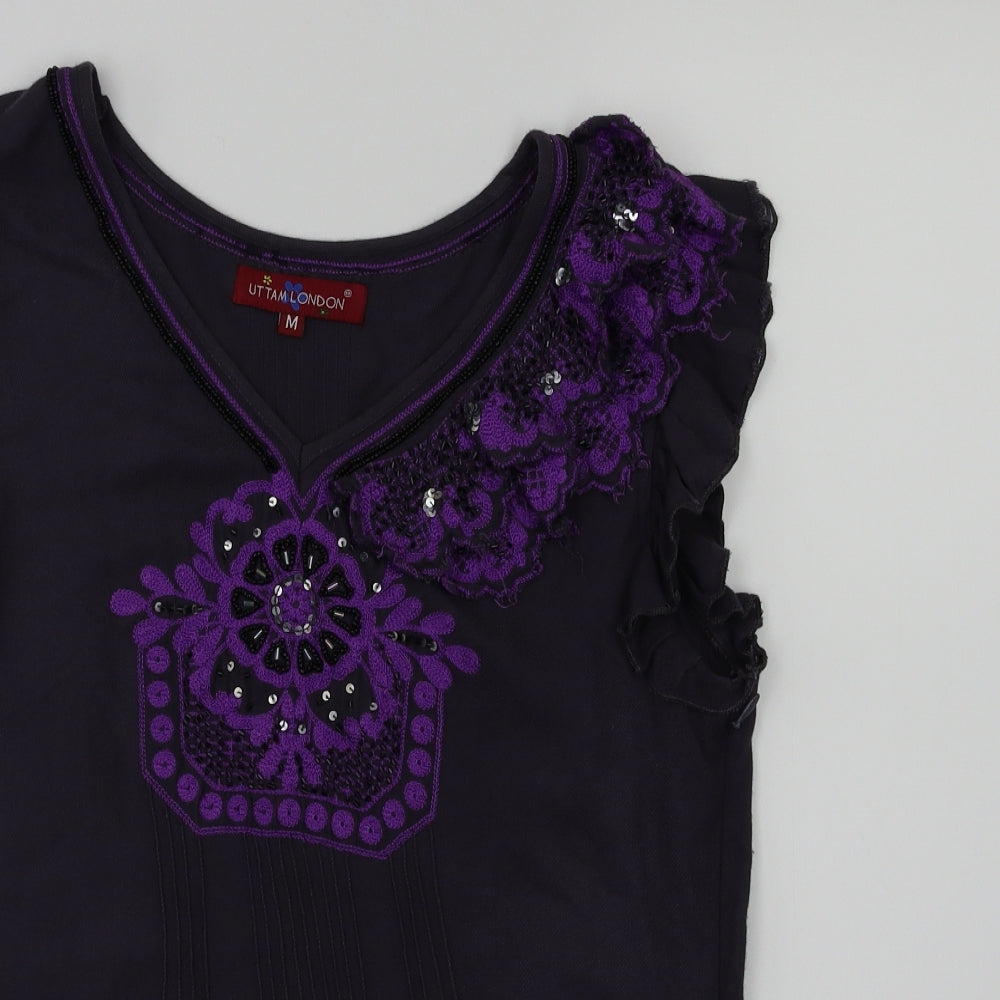 Uttam London  Womens Grey Floral  Basic T-Shirt Size M