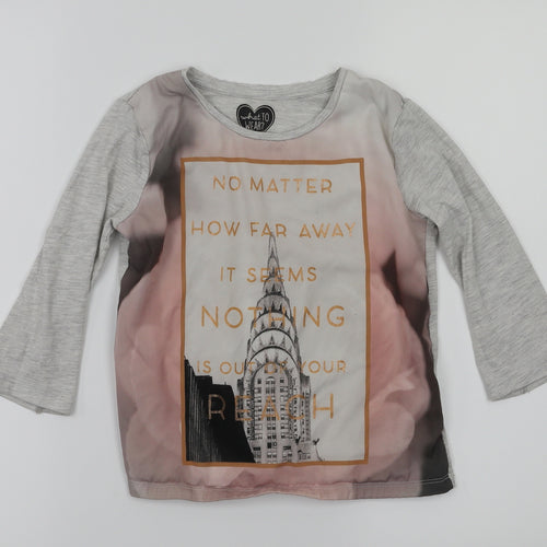 F&F Girls Grey Animal Print  Basic T-Shirt Size 7-8 Years