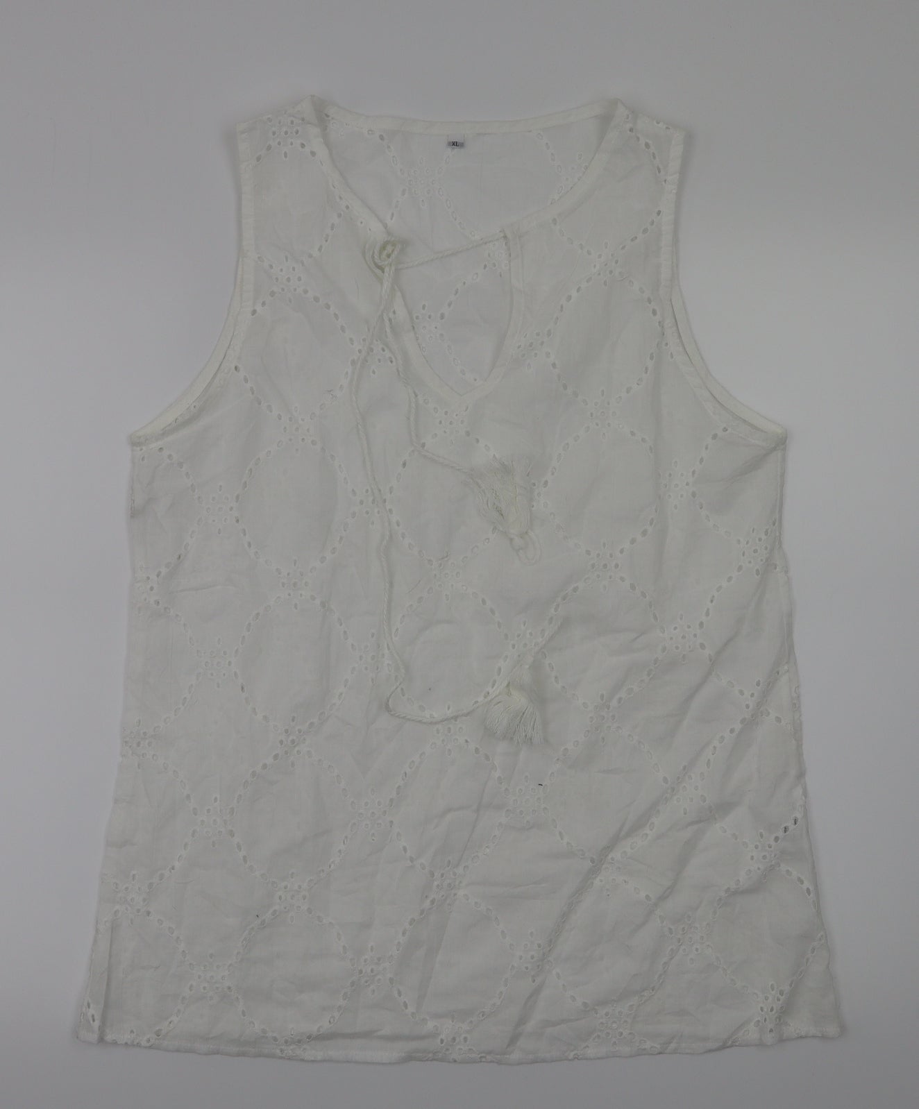 Preworn Womens White Floral  Basic T-Shirt Size XL
