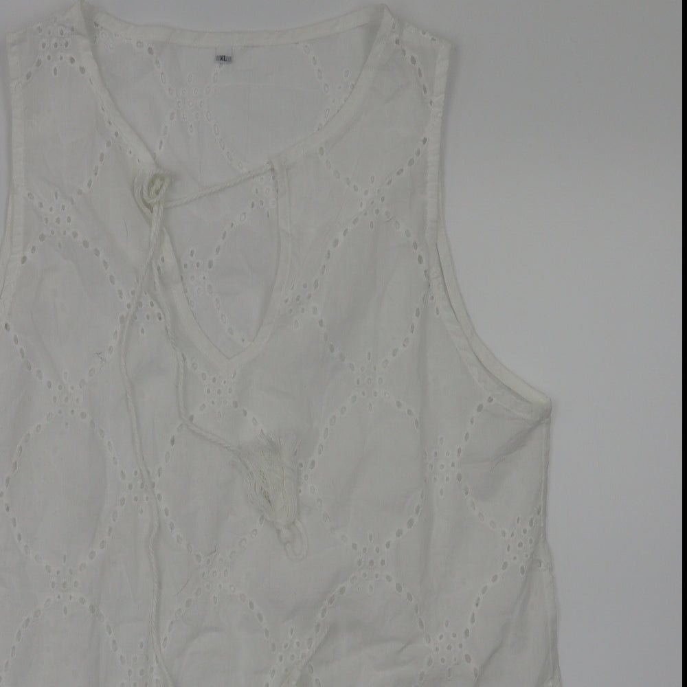 Preworn Womens White Floral  Basic T-Shirt Size XL
