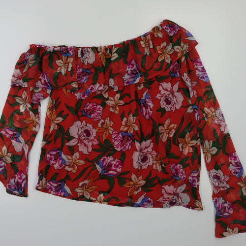 preworn  Womens Red Floral  Basic Blouse Size 10