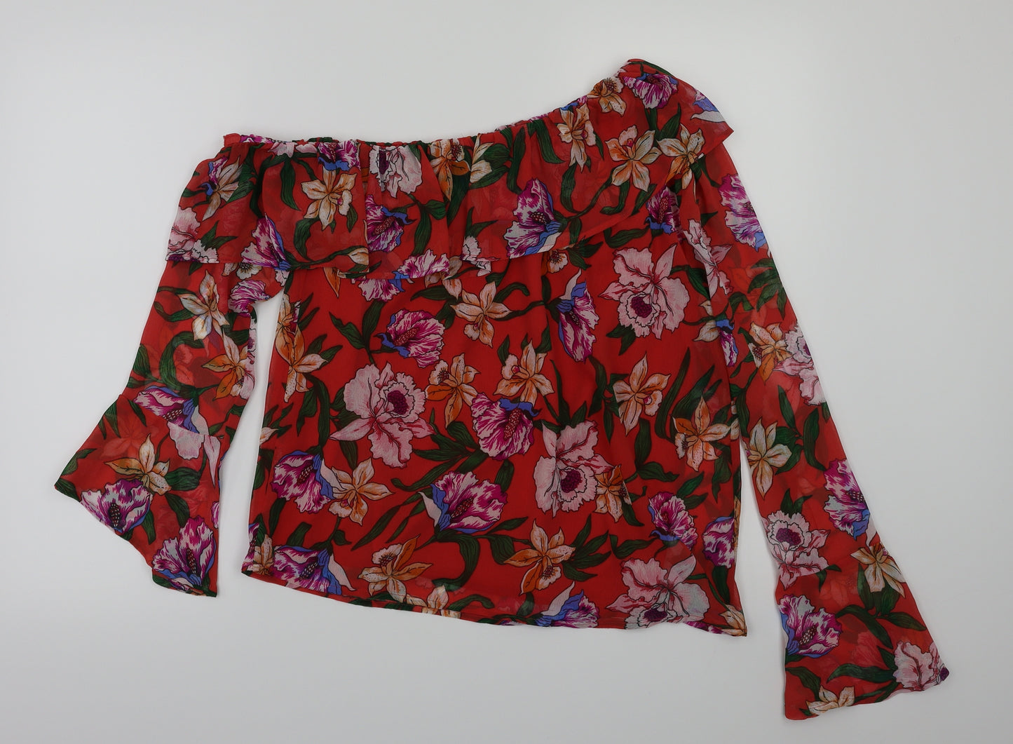 preworn  Womens Red Floral  Basic Blouse Size 10